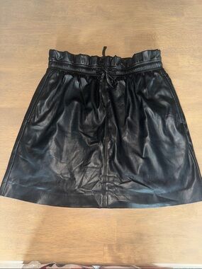 Black Faux Leather Drawstring Mini Skirt